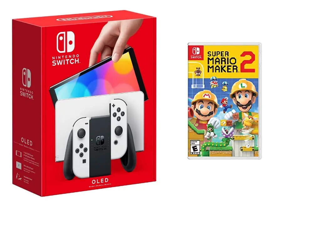 Nintendo - Switch OLED White + Super Mario Maker 2 BUNDLE