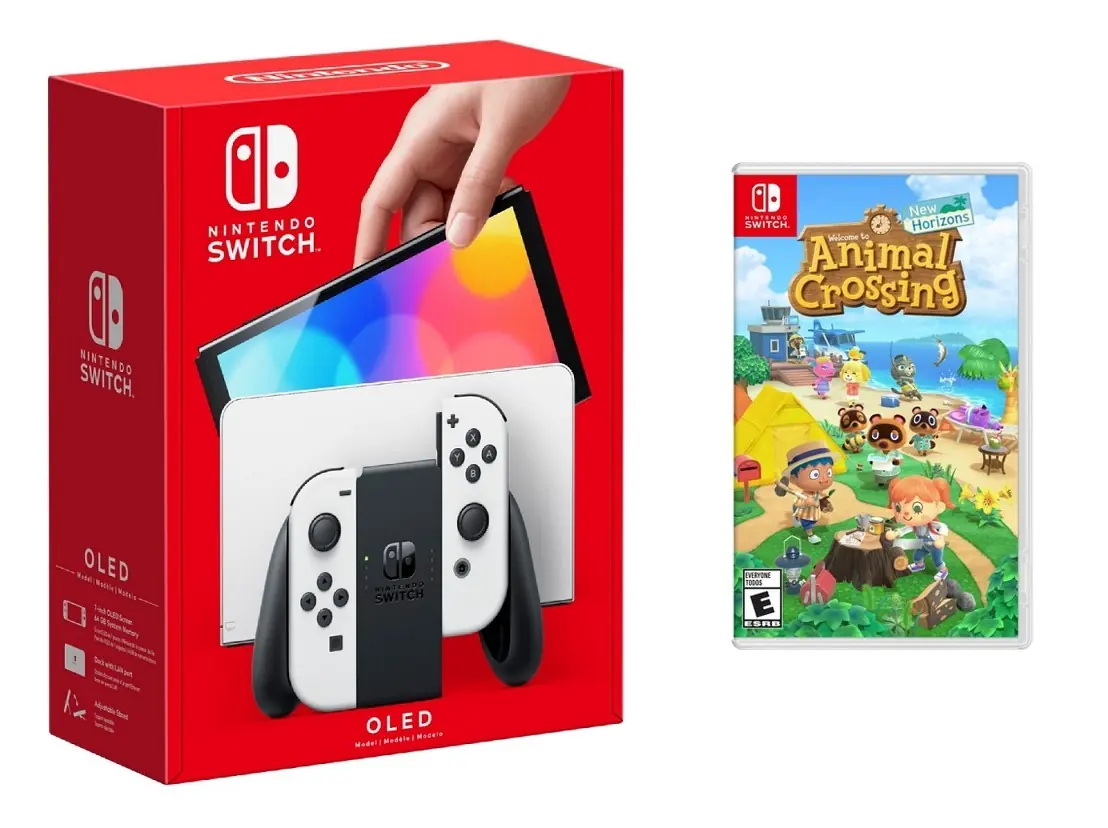 Nintendo - Switch OLED White + Animal Crossing BUNDLE