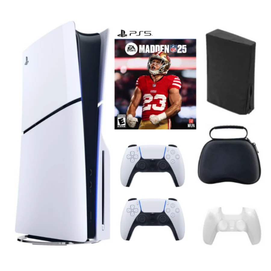 Playstation 5 Slim + Madden NFL 25 Bundle with Extra Controller, Accessories