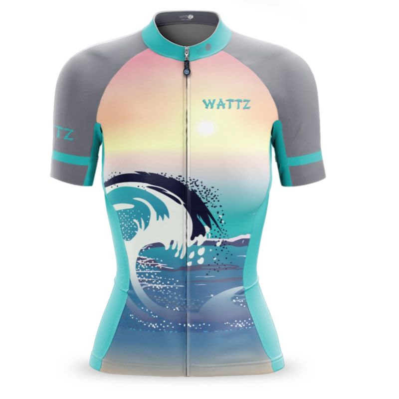 Wattz Ladies Blue Pink Explode Oceantopia Short Sleeve Jersey