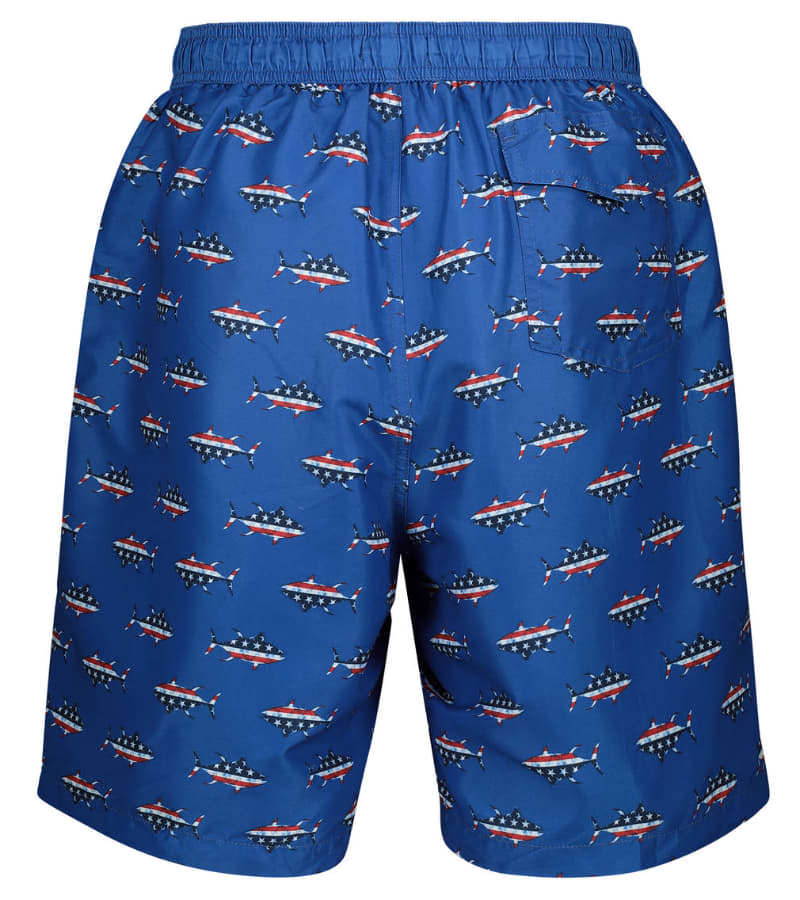 Men's Swim Shorts, Blue Striped Fish