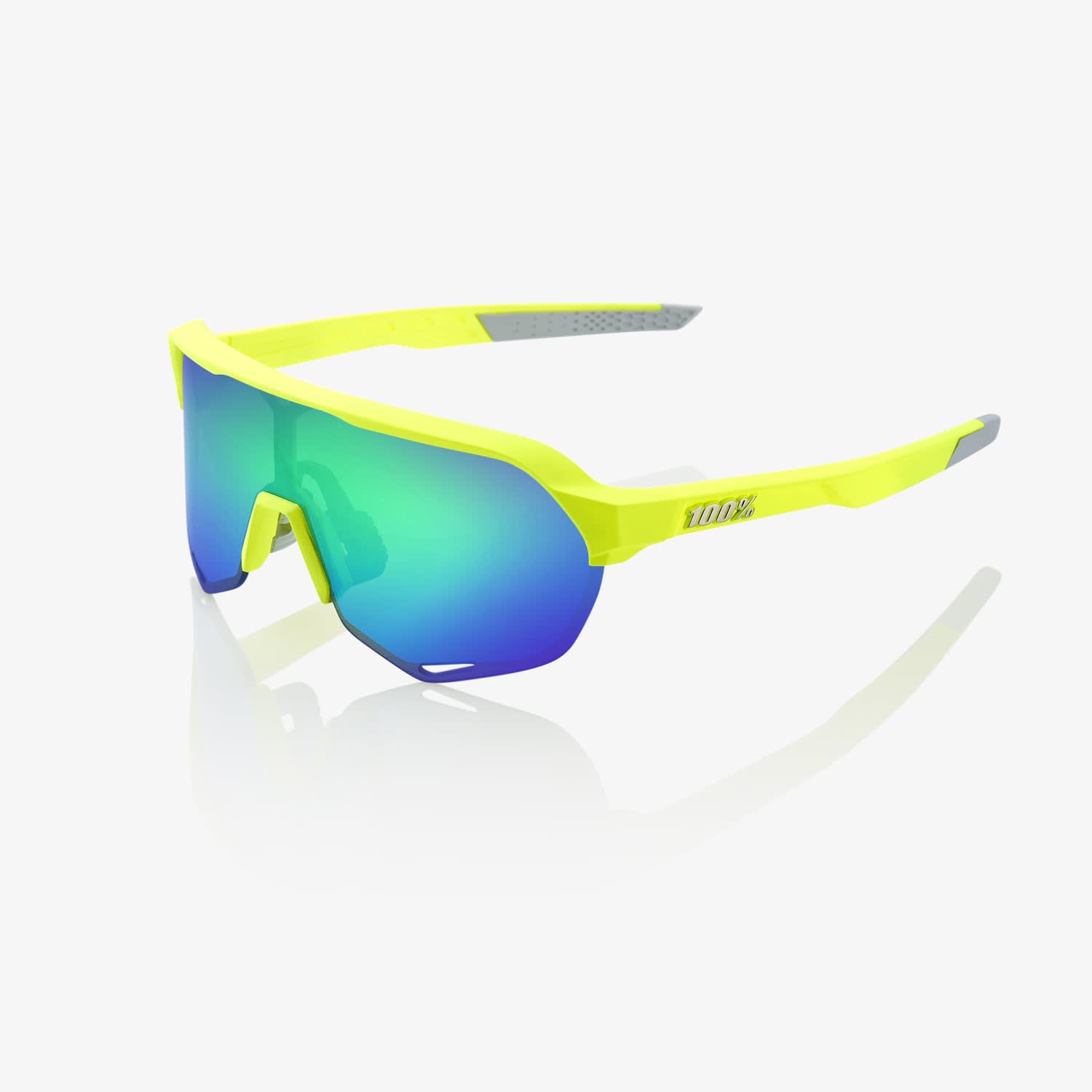 100% S2 Matte Fluorescent Yellow/Green Multilayer Mirror Lens Sunglasses