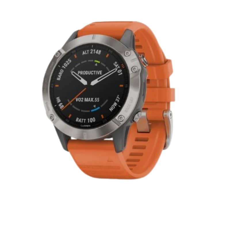 Garmin Fenix 6 Sapphire - Titanium with Ember Orange Band Watch