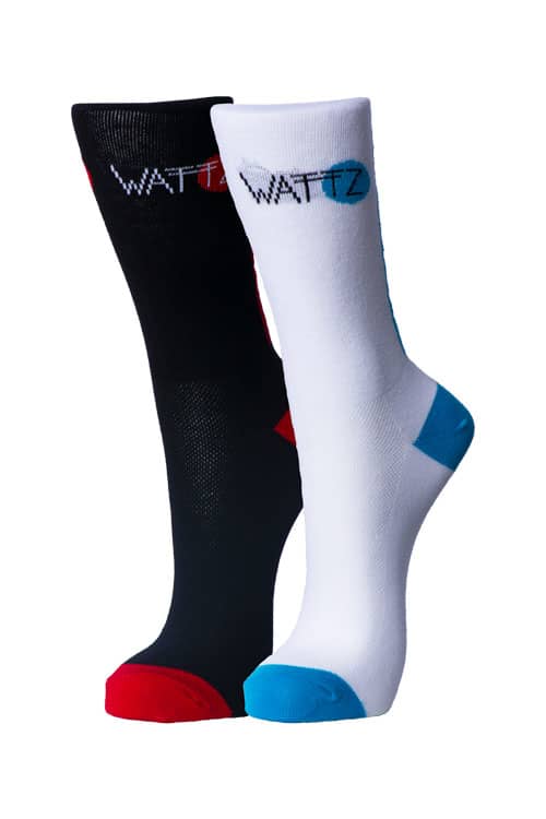 Wattz Men&#039;s Black Red and White Blue 2 Pack 8 Inch Socks