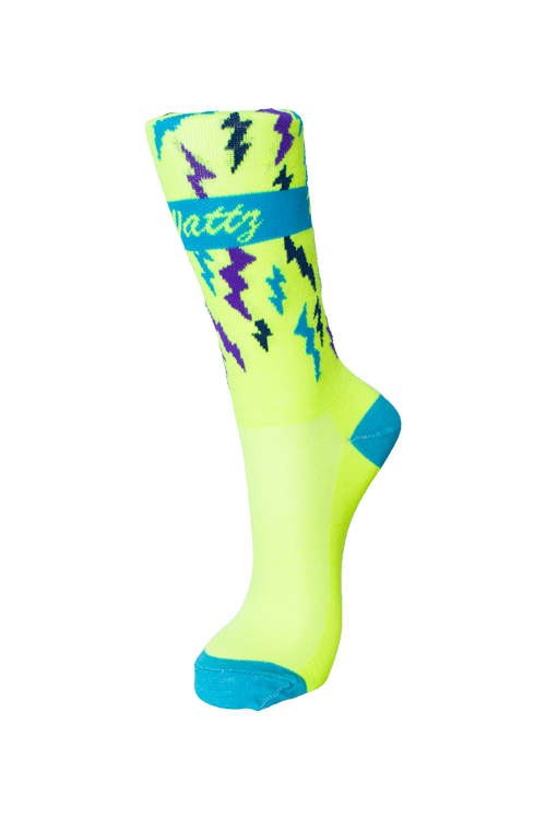 Wattz Unisex Yellow Blue Purple Black Shockz 7 Inch Socks