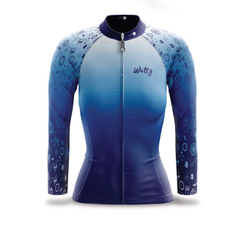 Wattz Ladies Blue Explode Bike Daydreamin Long Sleeve Jersey