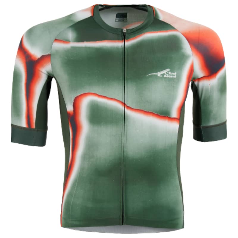 First Ascent Men&#039;s Green and Orange Leader Armata Short Sleeve Jersey