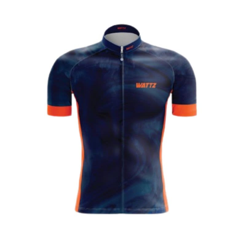 Wattz Men&#039;s Navy and Orange Stormrider Short Sleeve Jersey