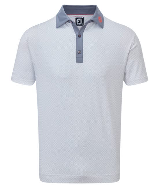 FootJoy Diamond Dot Print Lisle Men’s White/Grey Shirt