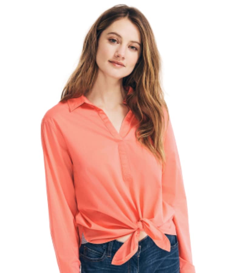 Nautica Ladies Woven Tie Front Shirt 