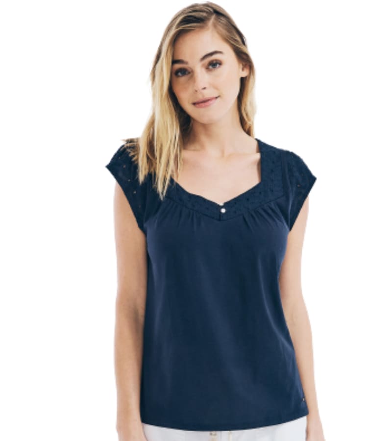 Nautica Ladies EYELET-TRIM Knit Top 