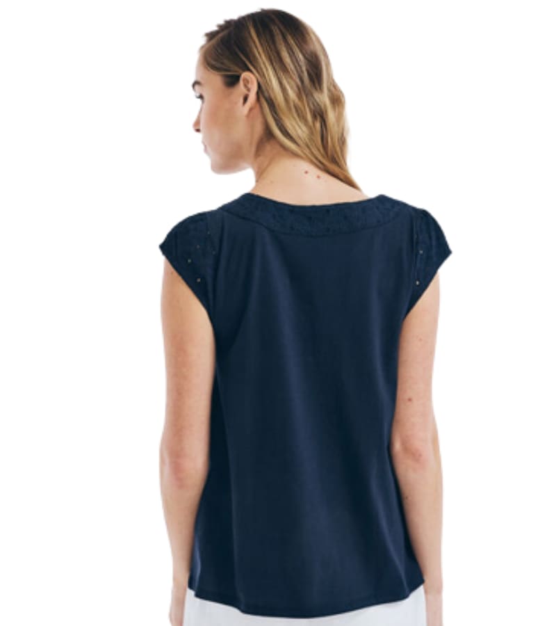 Nautica Ladies EYELET-TRIM Knit Top 