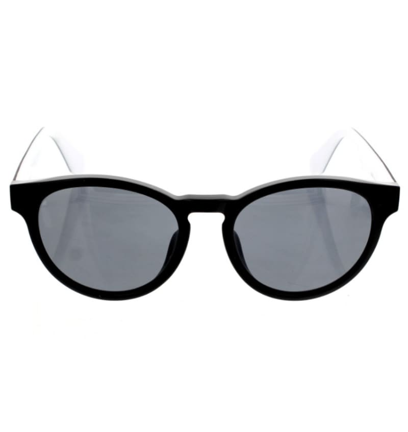 Unisex Original Round Shape Sunglasses (Shiny Black/White Frame, Smoke Lens)
