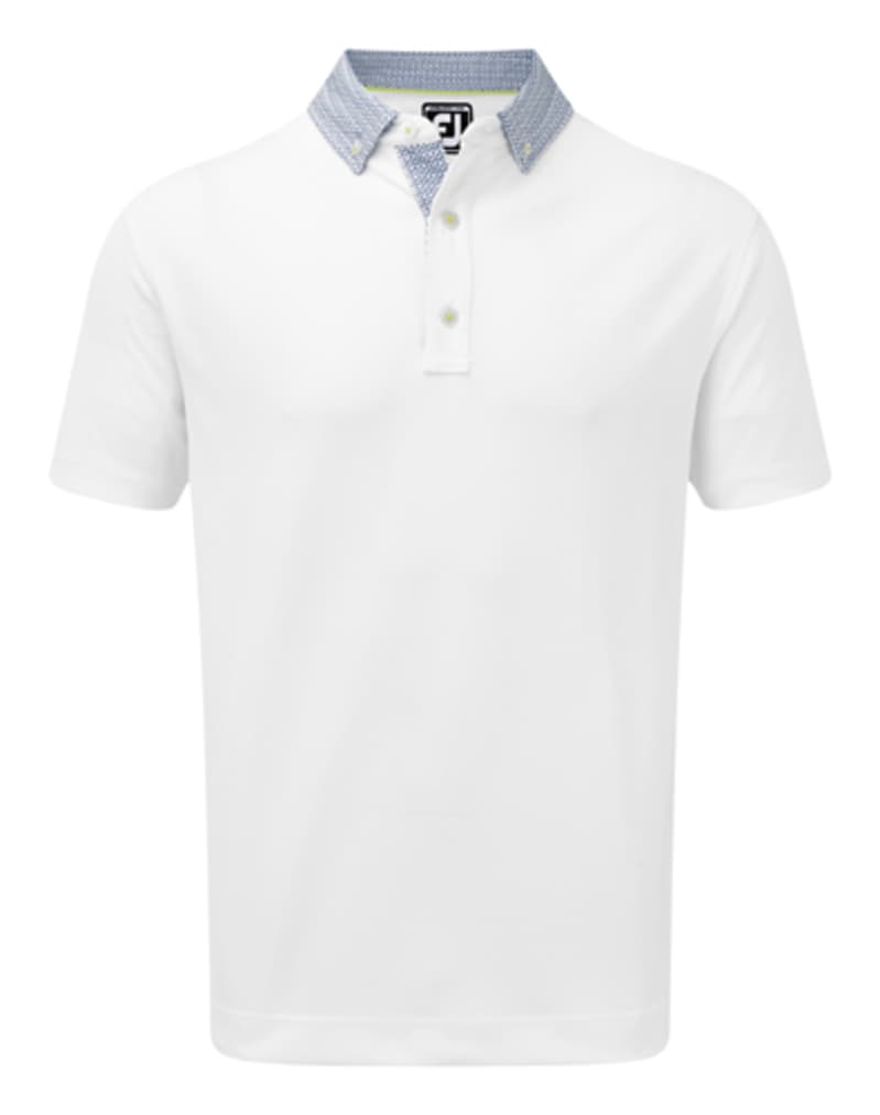 Footjoy Smooth Pique Woven Collar Men's White Shirt