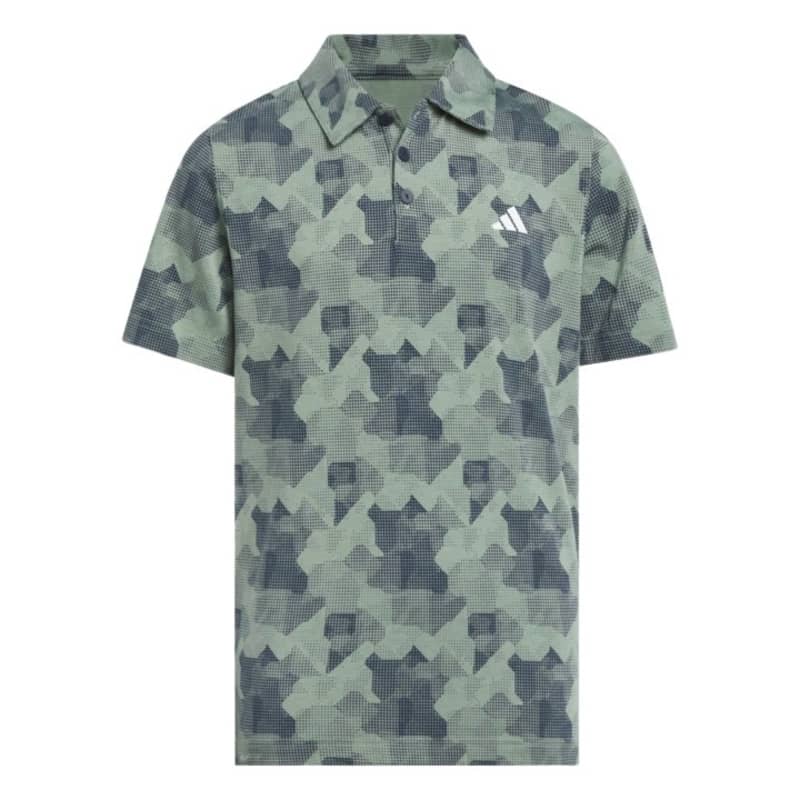 adidas Printed Scripted Juniors Green Golf Shirt