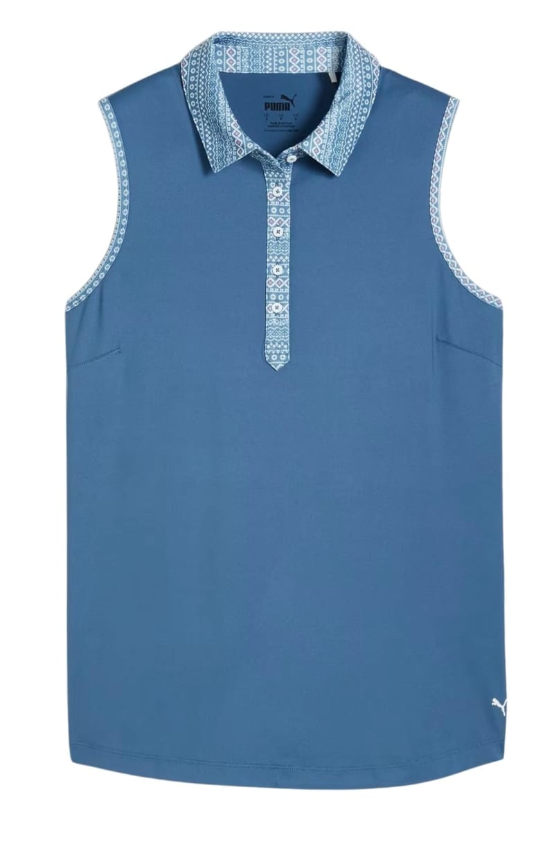  Puma Fair Isle Ladies Sleeveless Polo (Blue/White)