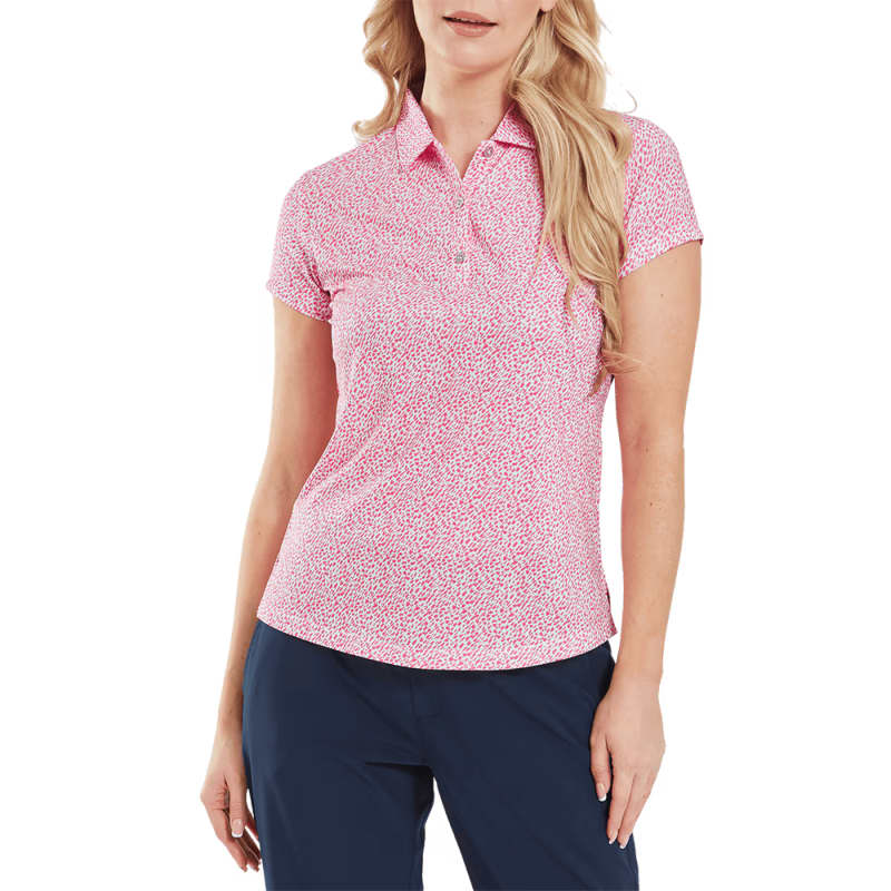 Ladies Animal Print Cap Sleeve Lisle Polo