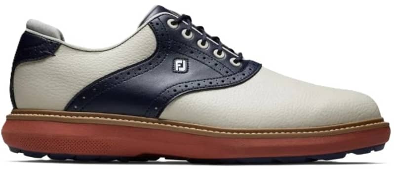 FootJoy Men's Traditions Spikeless Shoes (White/Navy/Brick)