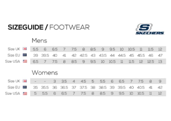 shoe size chart skechers