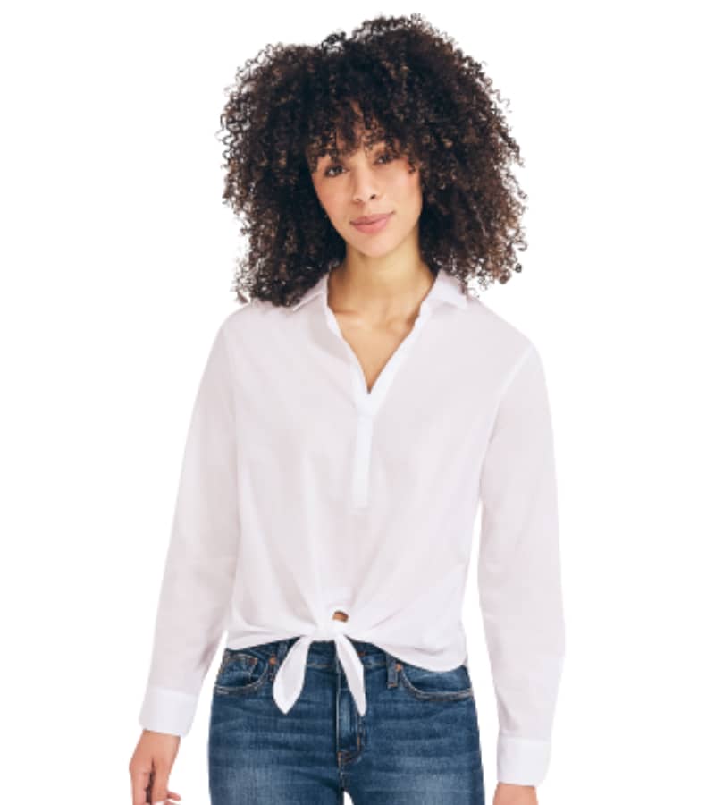 Ladies Woven Tie Front Shirt | Flook
