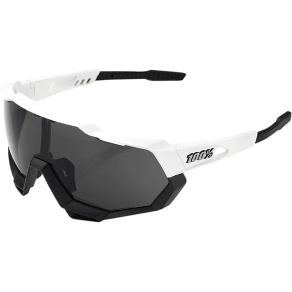 100% Speedtrap Smoke Lenses Matte White and Black Sunglasses