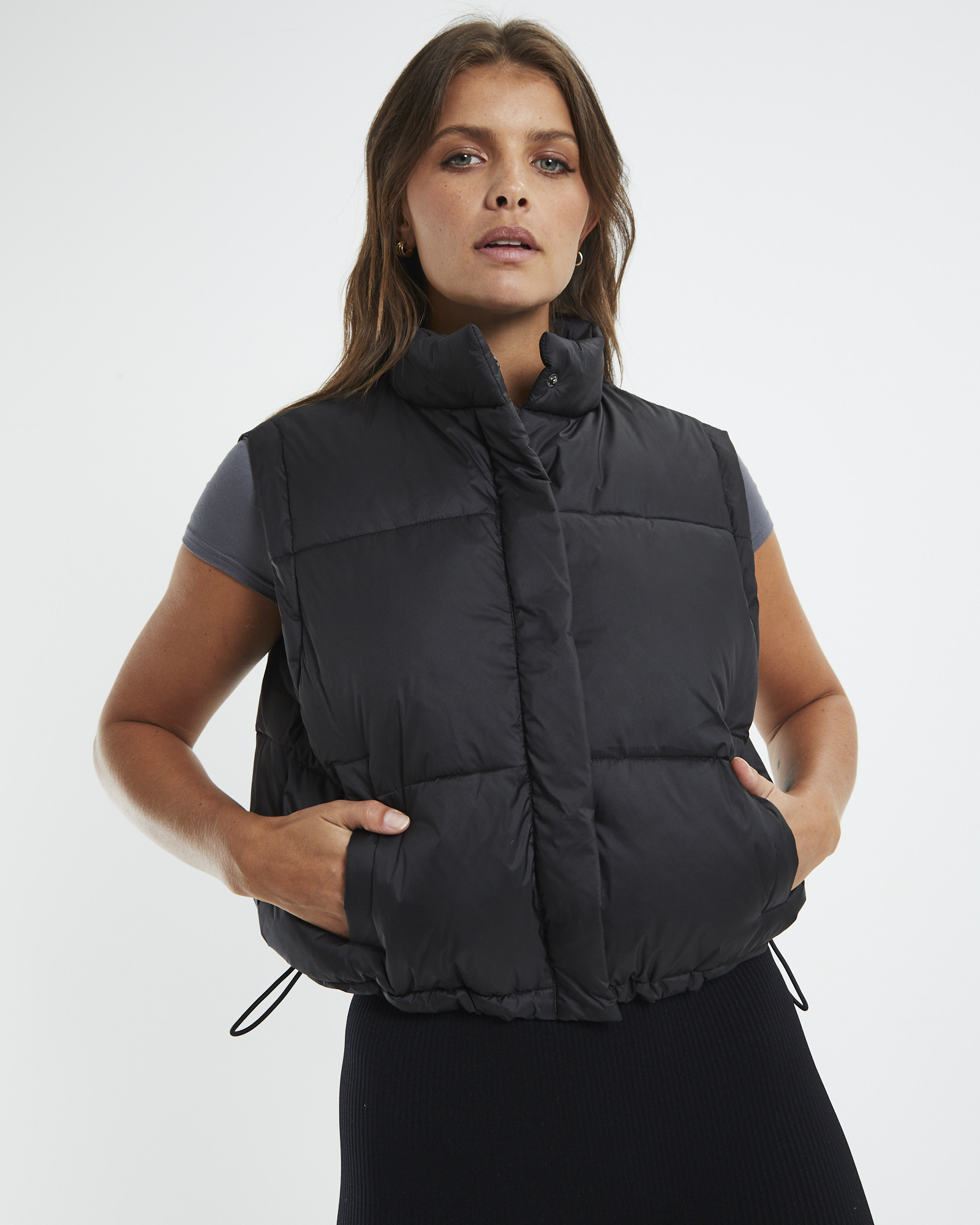 17+ Black Cropped Puffer Vest