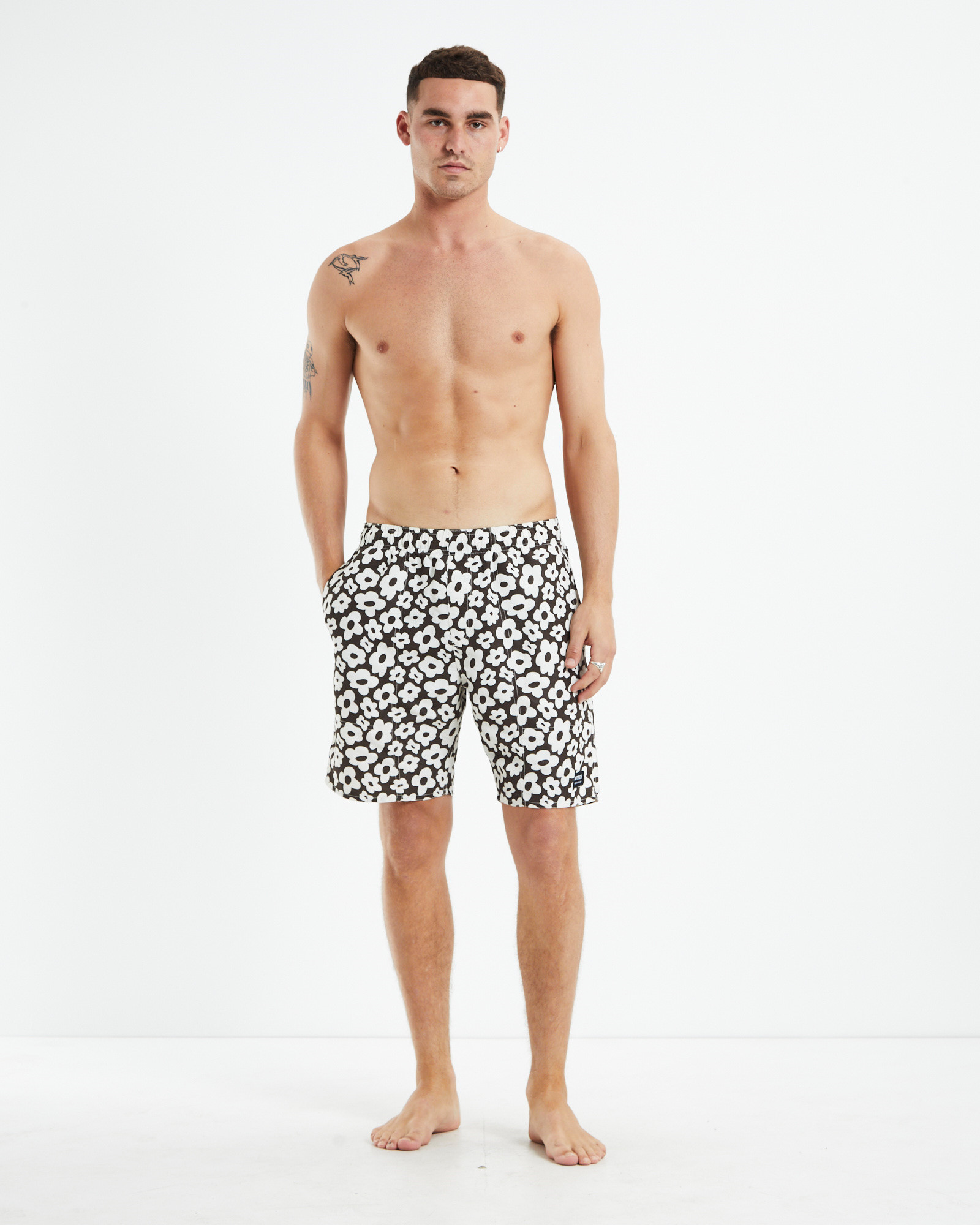 NEW AFENDS Baywatch Boardshorts Floral Yardage Coffee Brown White