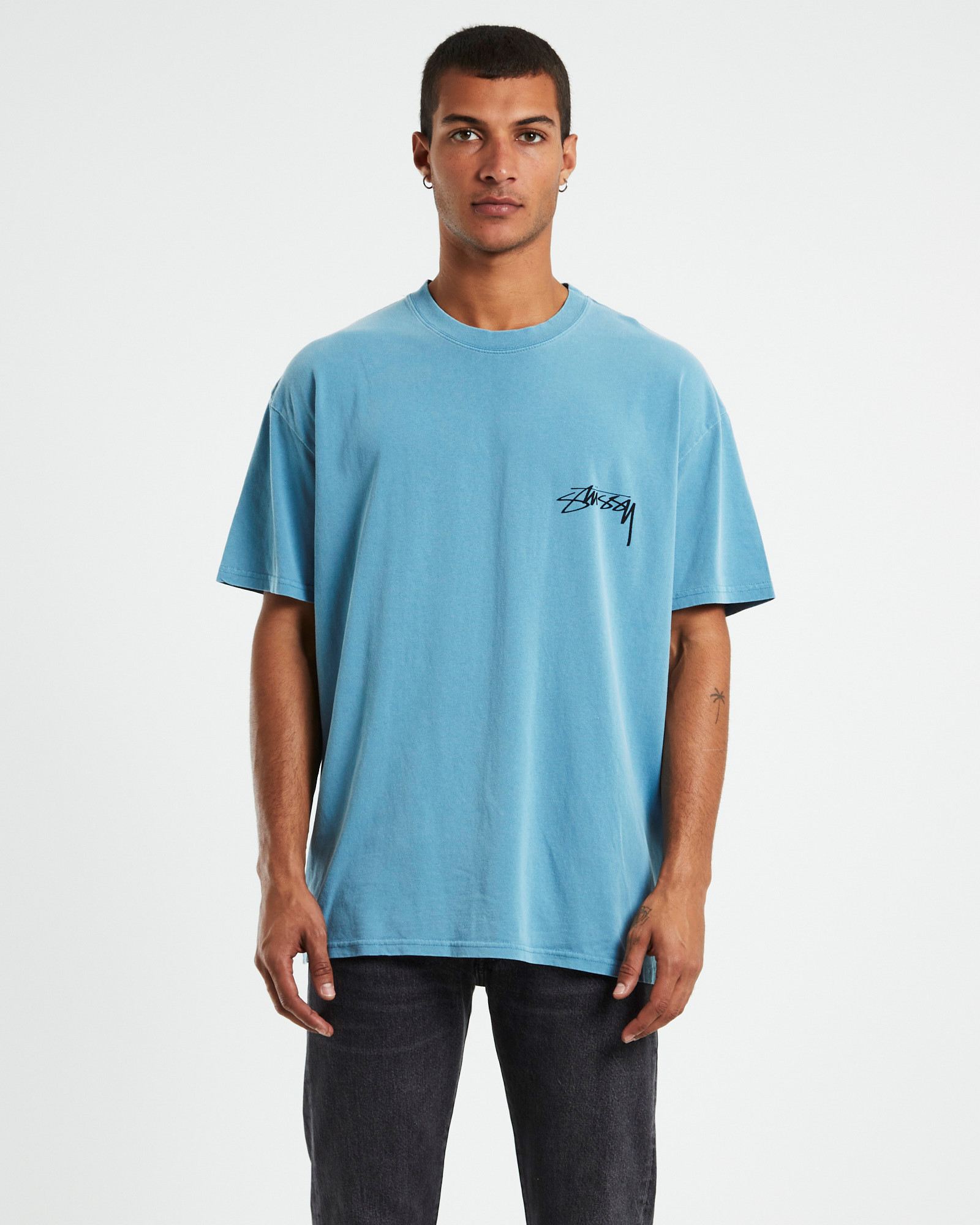 NEW STUSSY Pigment Smooth Stock Ss Tee Steel Blue eBay