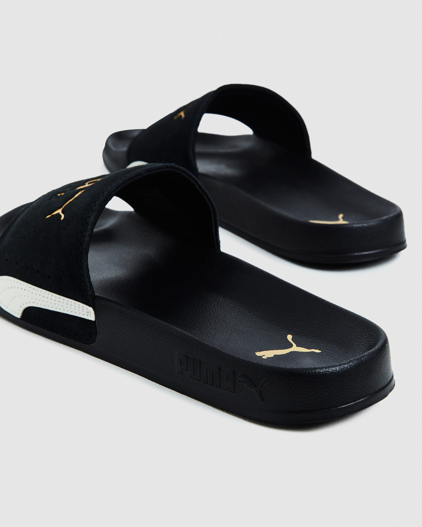 NEW PUMA Leadcat Suede Slides Black/Gold | eBay