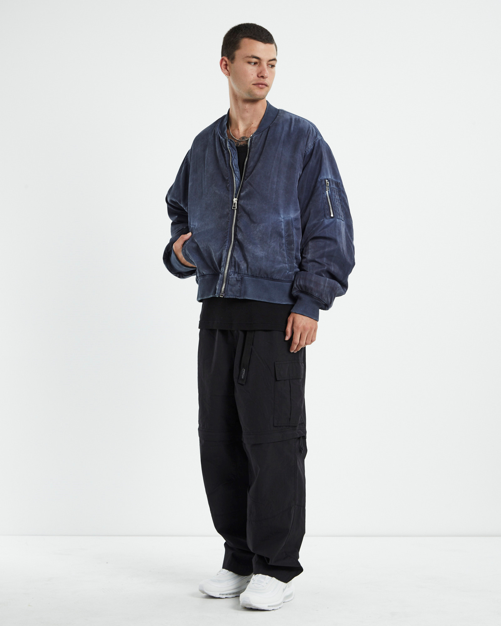 NEW STUSSY Dyed Nylon Bomber Jacket Navy