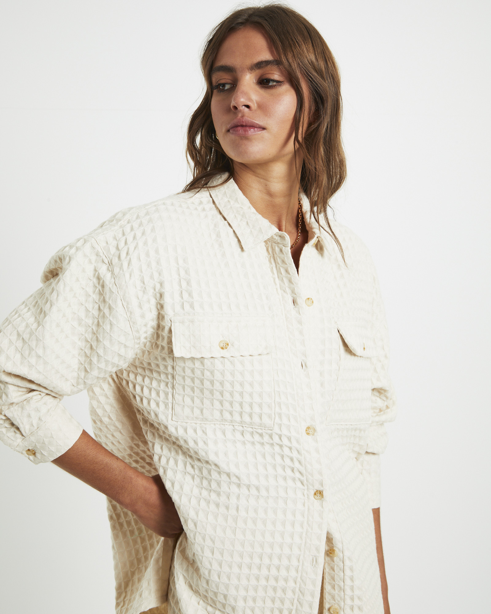 NEW SUBTITLED Posey Oversized Waffle Shirt Coconut - Picture 7 of 7