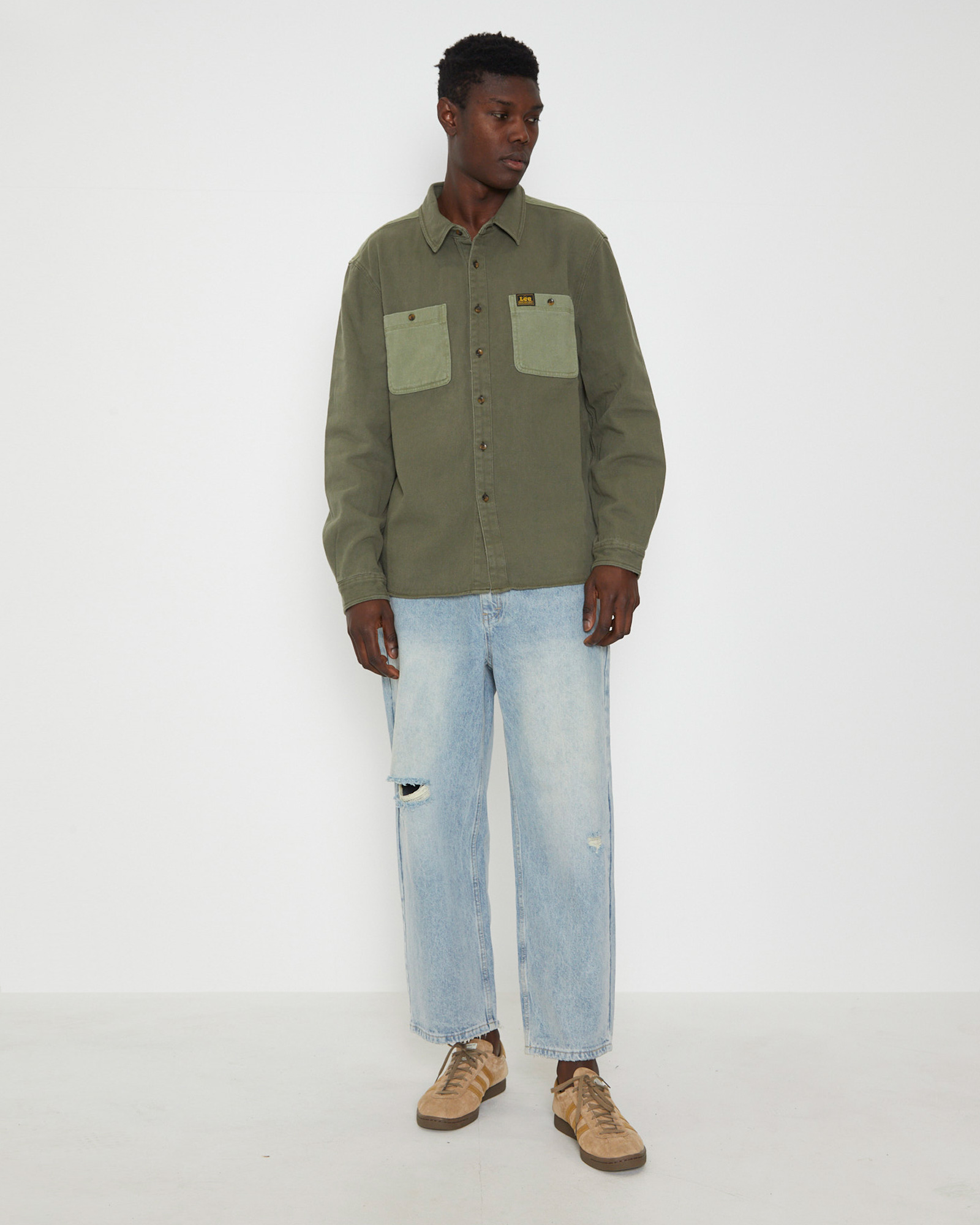 NEW LEE Lee Worker Long Sleeve Shirt in Patch Green - Picture 4 of 26