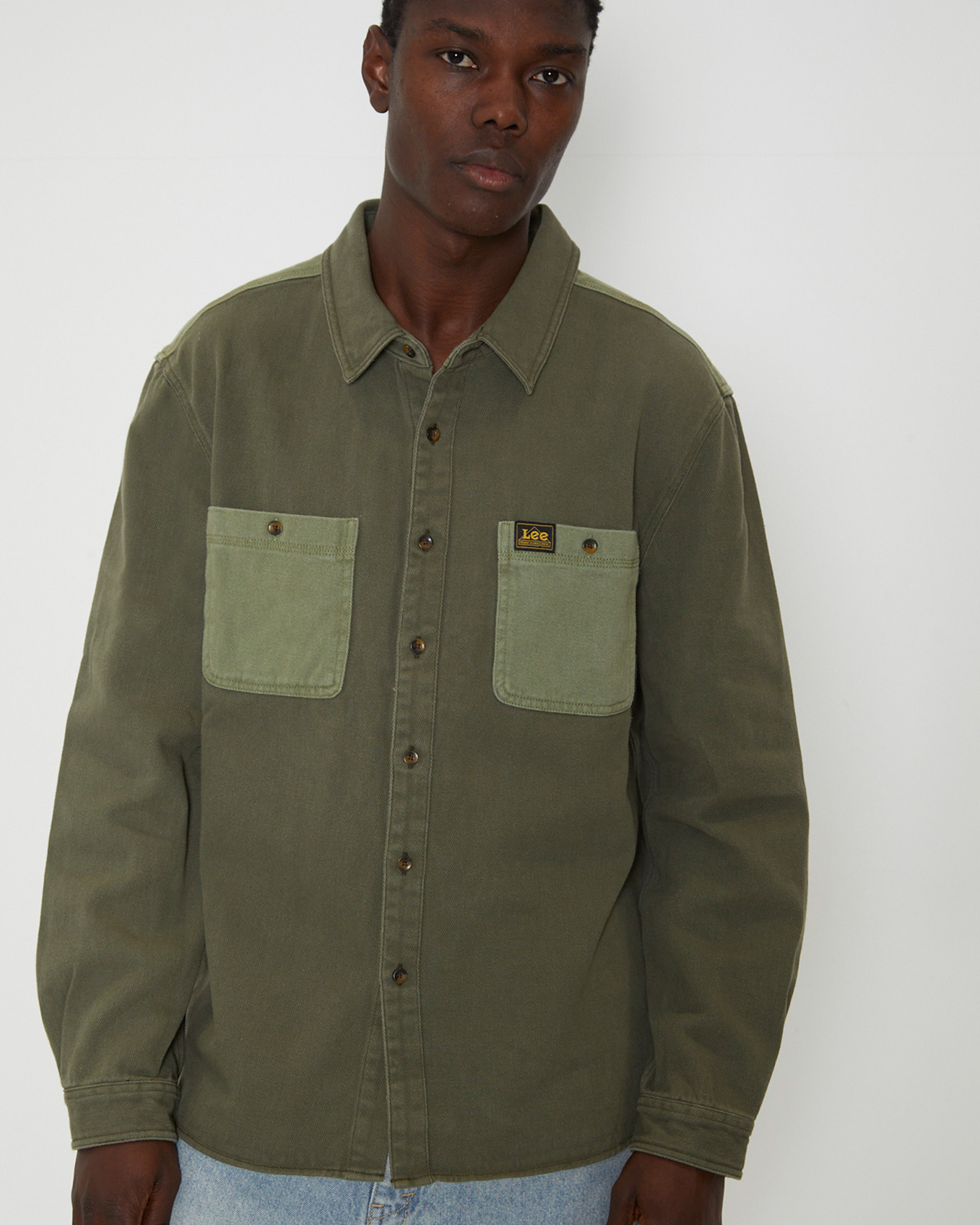 NEW LEE Lee Worker Long Sleeve Shirt in Patch Green - Picture 6 of 26