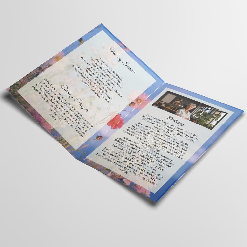 Funeral Program with Flowers & Mountains - Image 2