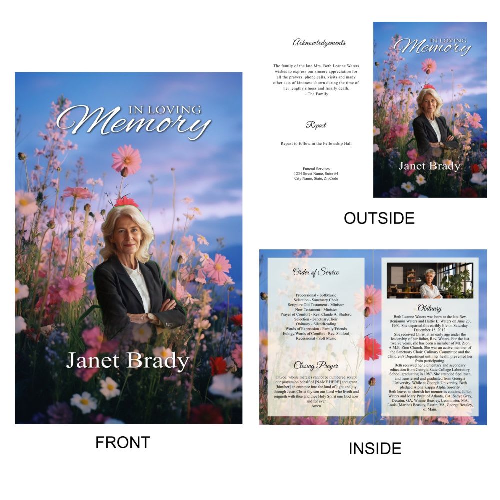 Funeral Program with Flowers & Mountains - Image 3
