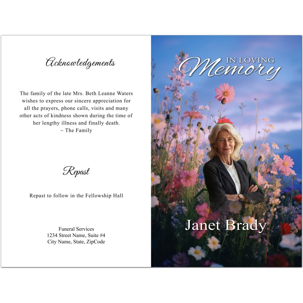 Funeral Program with Flowers & Mountains - Image 4
