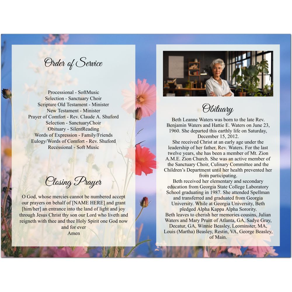 Funeral Program with Flowers & Mountains - Image 5