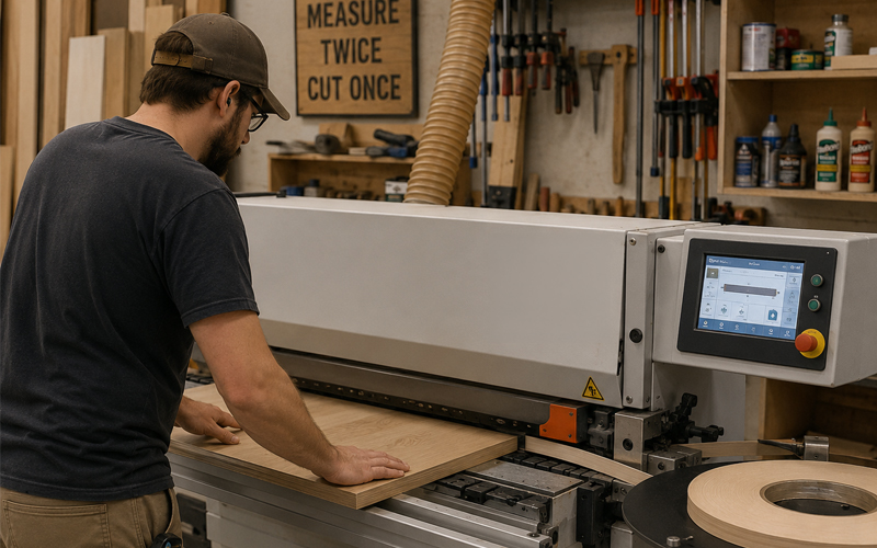 Automatic Edgebander in a Cabinet Shop