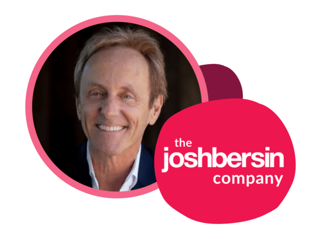 smiling man in circular frame with company logo, the joshbersin company, emphasizing a personal brand, professional portrait with logo design