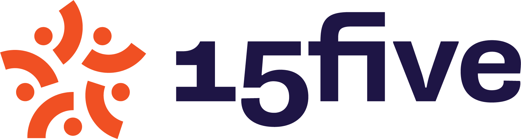 15five logo featuring orange curved shapes symbolizing teamwork, beside the bold dark blue text "15five"., Teamwork logo representing 15five productivity platform.