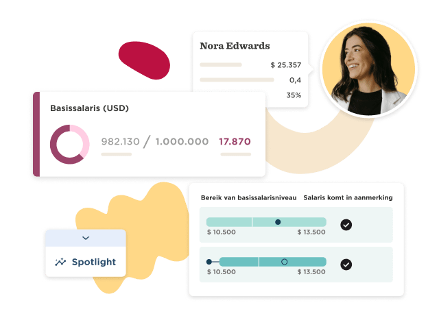 Nora Edwards profile with salary data, charts, and insights, featuring a circular progress indicator and sliders. , salary, datainsights