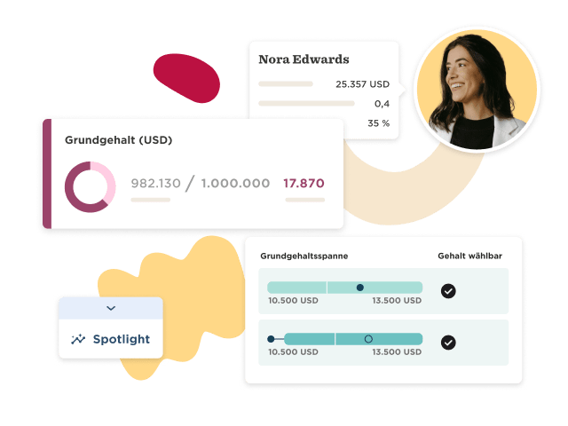 Nora Edwards profile with salary data, including salary range and performance metrics, displayed graphically., Salary dashboard and metrics visualization.