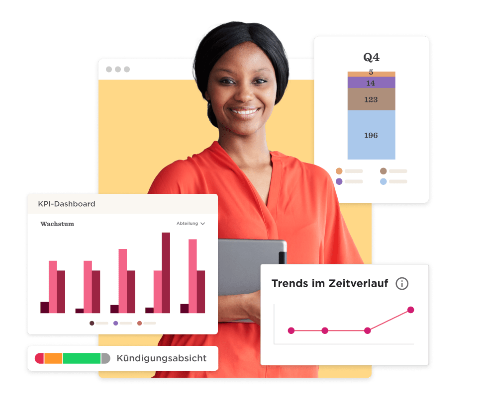 KPI dashboard with growth charts and woman holding a tablet, featuring visual data on trends and engagement. , KPI_dashboard, business_analytics