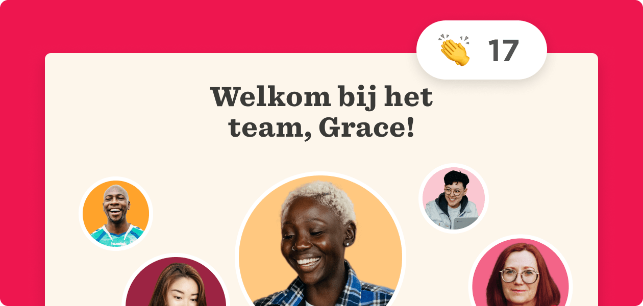 team welcome, diverse faces, colorful layout