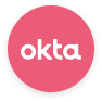 okta logo, circle design with pink background
