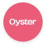 Oyster logo in a circular pink background, emphasizing the brand's identity and visual appeal., Oyster, pink circle logo