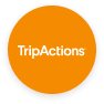 TripActions logo in orange circular design, featuring bold white text; represents travel and expense management solutions., Orange circular logo with TripActions branding in white text.