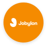 Jobylon logo in orange circle, featuring a white bean-like symbol and brand name prominently displayed. Jobylon, logo, branding