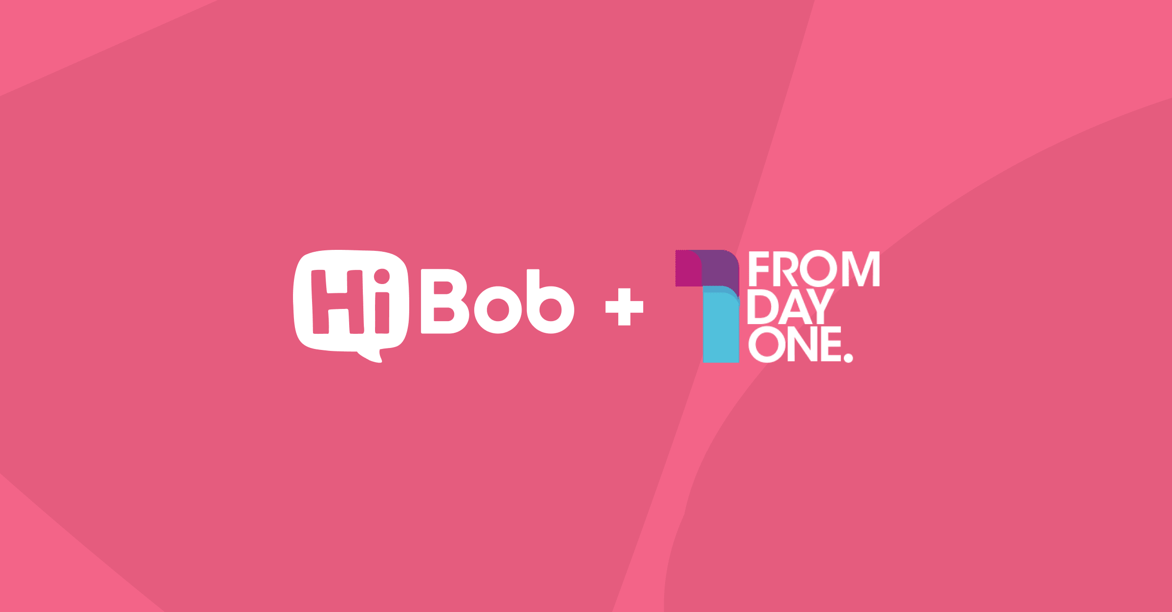 HiBob logo with a speech bubble and From Day One logo on a vibrant pink background, Partnership between HiBob and From Day One