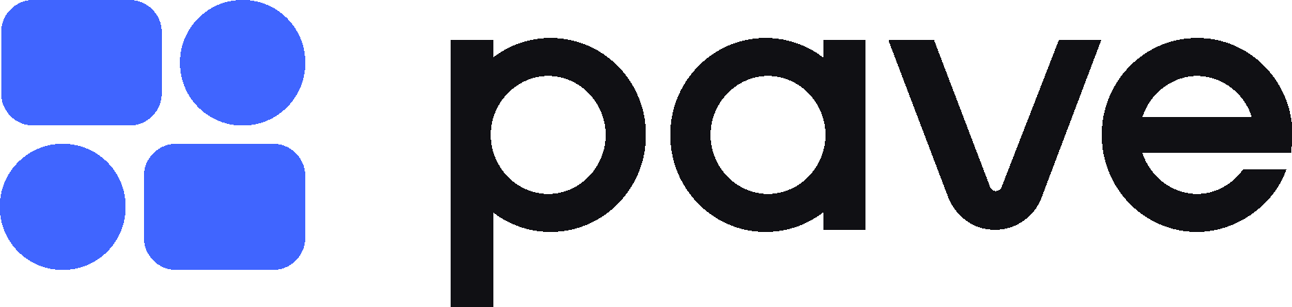blue geometric shapes and the word 'pave' in bold black font, modern logo design representing innovation and technology
